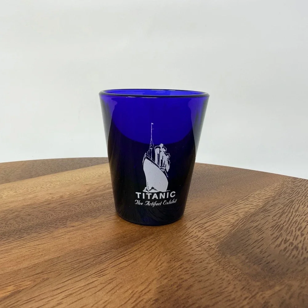 Titanic The‎ Artifact Exhibit Cobalt Blue Shot Glass Souvenir Collectible Glass